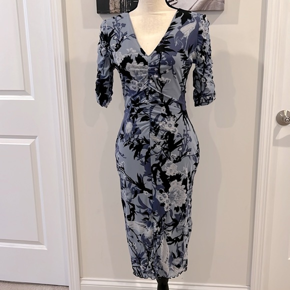 White House Black Market Shirred Mesh Midi Dress - Picture 3 of 12